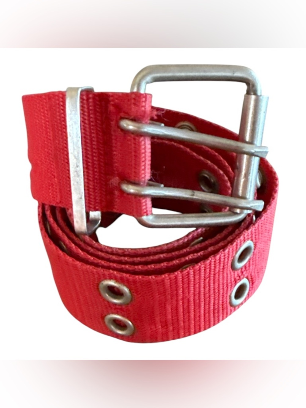 Red Grommet Belt Nylon‎ Web Double Prong Unisex Punk Streetwear Utility Large